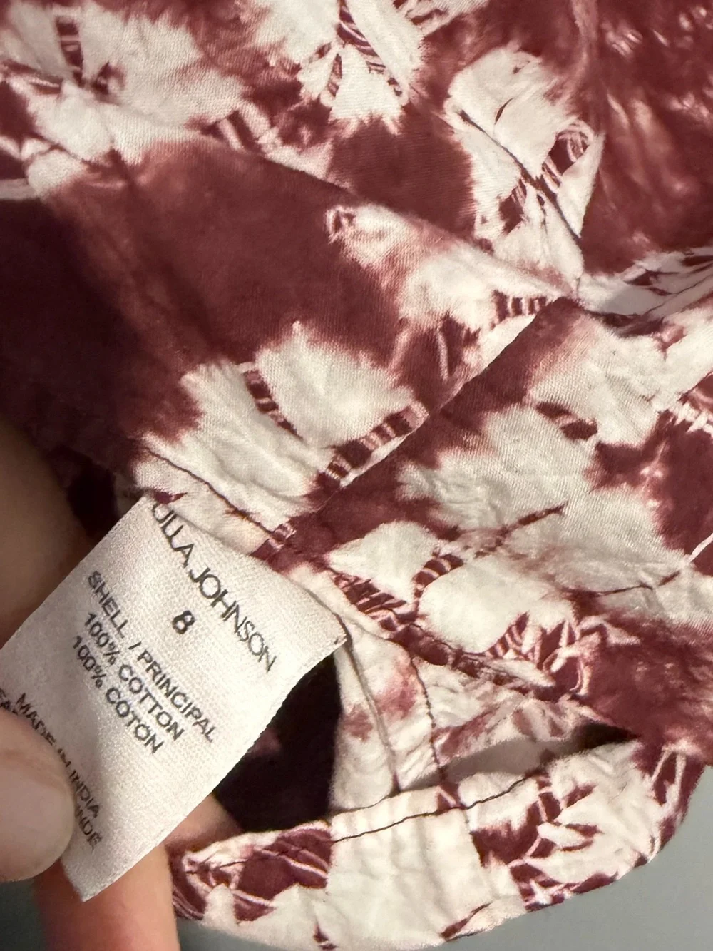 Ulla Johnson Shibori Tie Dye Puff Sleeve Blouse Women’s Size 8 Burgundy Cotton